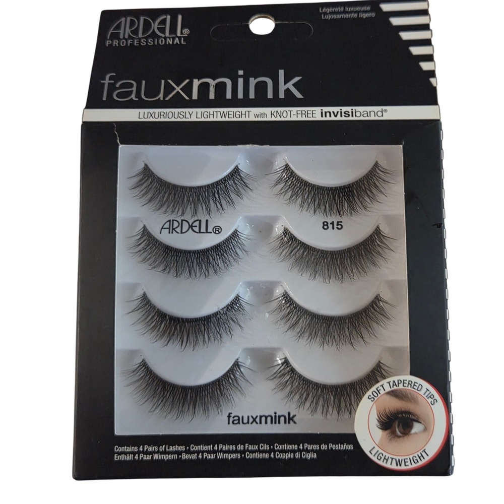 Ardell Professional Faux Mink 815 False Lashes 4 Pair Black Invisiband Knotless